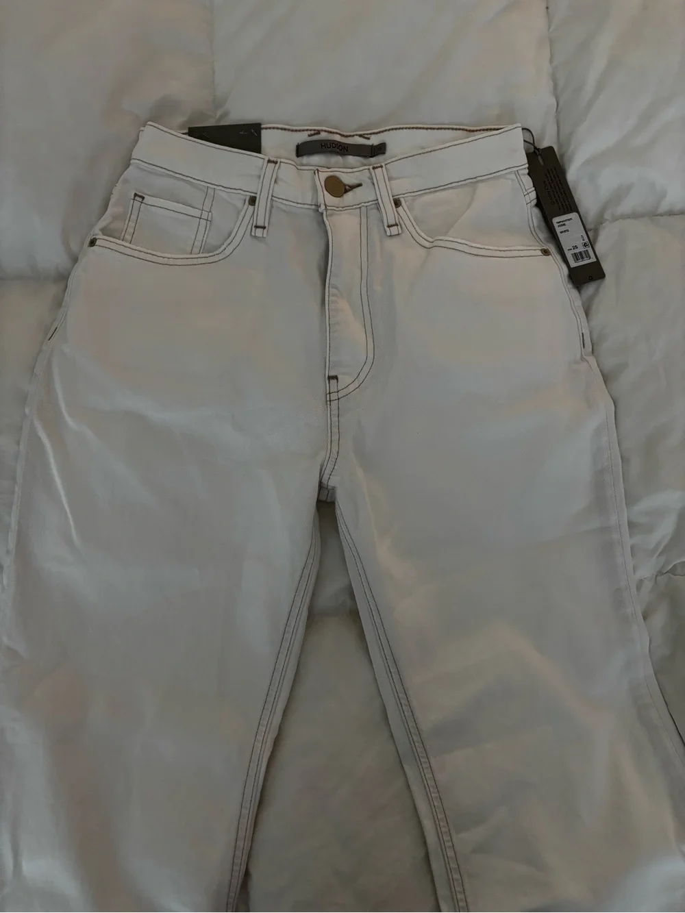 Hudson Jeans White Wide-Leg High-Rise Denim